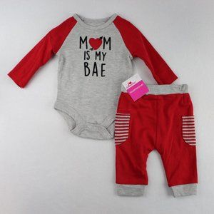 Way to Celebrate Valentine's Day Baby Boy Outfit Set 2 Piece Red Gray Mom Is Bae